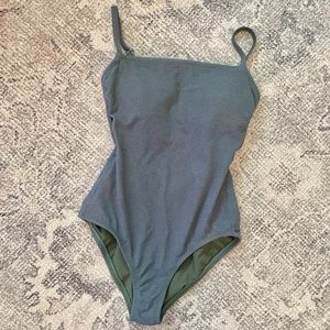 Ribbed green square cut one piece swimsuit swim suit